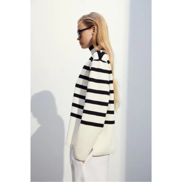 Cream/Striped Mock Turtleneck Sweater - Picture 5 of 9